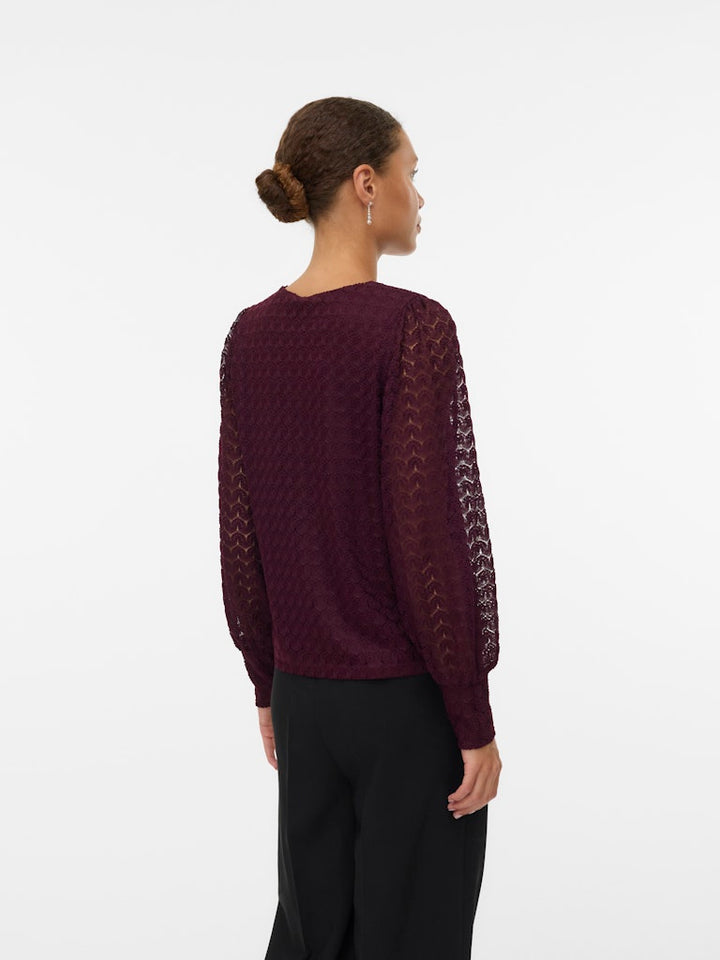 Vmbecca Ls V-neck Lace Top Jrs Noos - Bordeaux