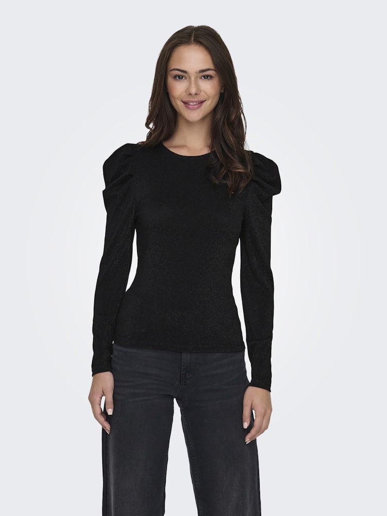 Onlrich L/s Glitter Puff Top Jrs - Zwart