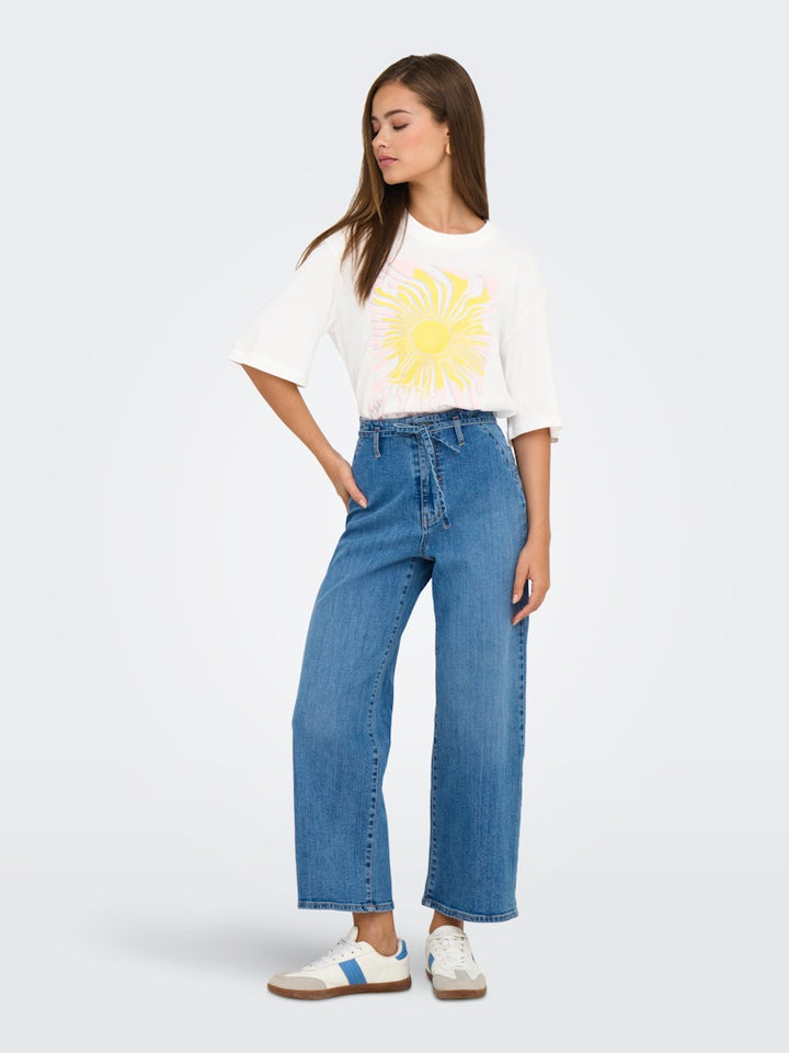 Jdybena Ss Loose Fit Print Top - Off-white