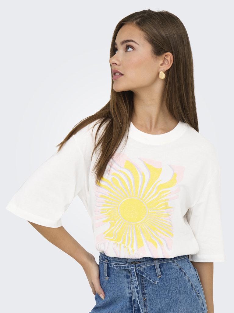 Jdybena Ss Loose Fit Print Top - Off-white