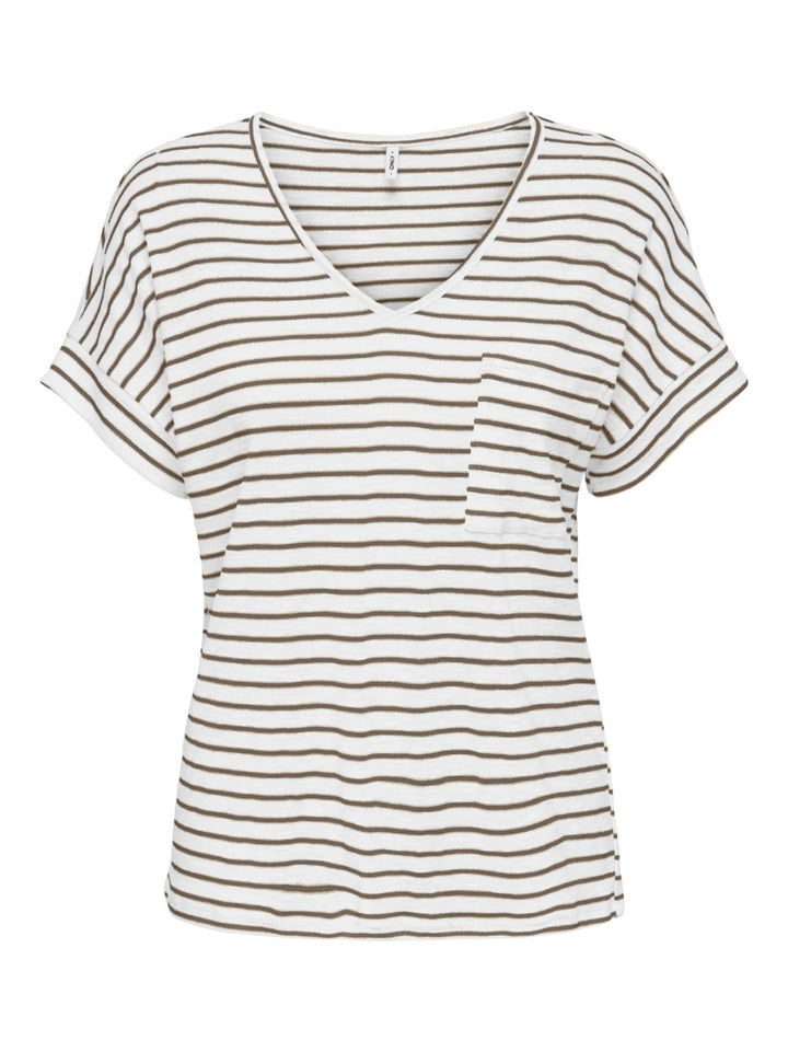 Onliben S/s Moster V-neck Glitter T - Ecru Dessin