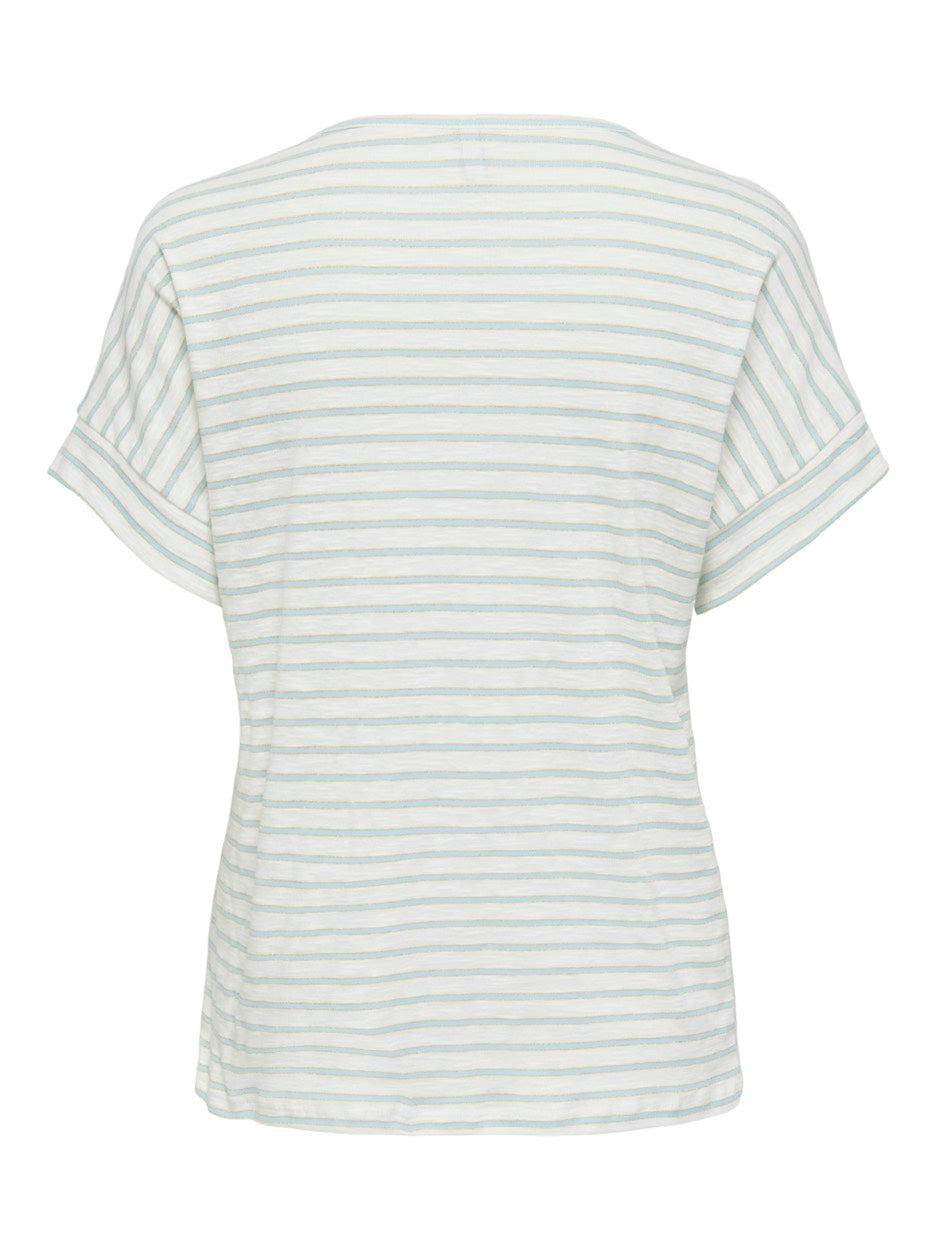 Onliben S/s Moster V-neck Glitter T - Ecru Dessin