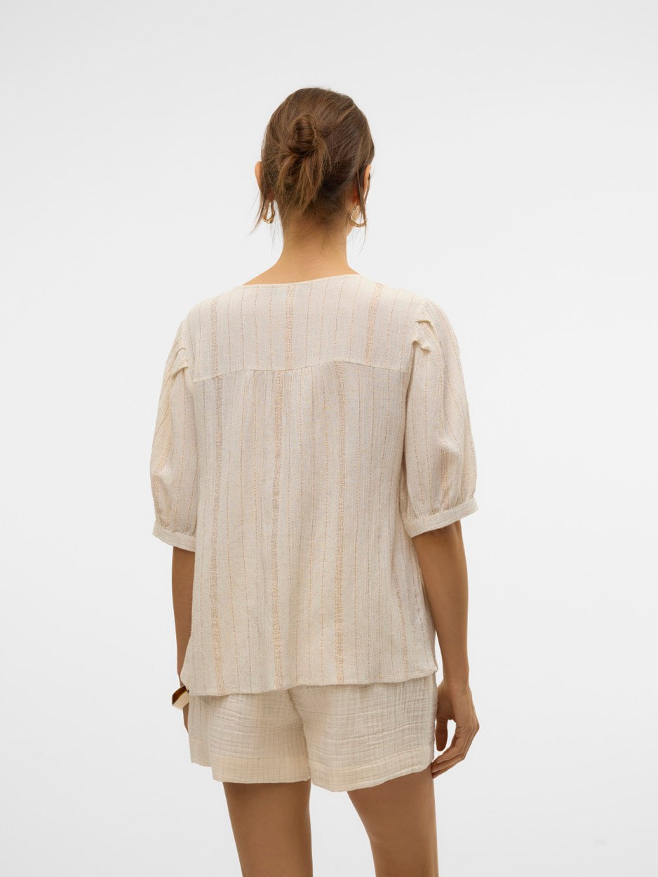 Vmdahlia S/s V-neck Shirt Wvn Btq - Ecru Dessin