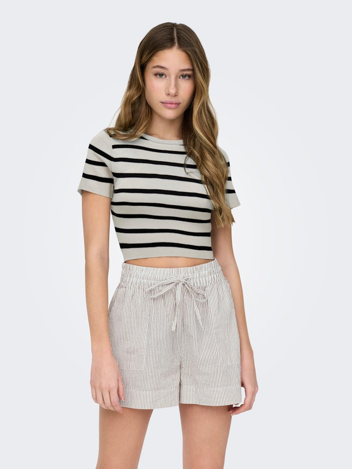 Jdycirkeline Ss Crop Top - Ecru Dessin