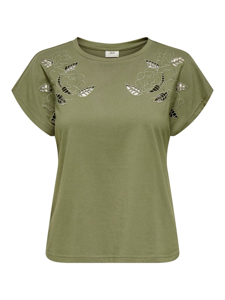 Jdyrose Ss O-neck Emb Top - Army