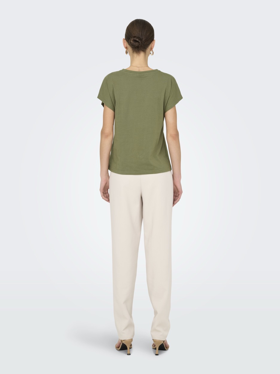 Jdyrose Ss O-neck Emb Top - Army