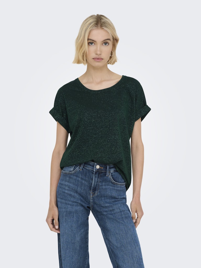 Onlmoster Glitter S/s Top Jrs - Donkergroen