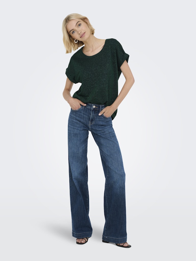 Onlmoster Glitter S/s Top Jrs - Donkergroen