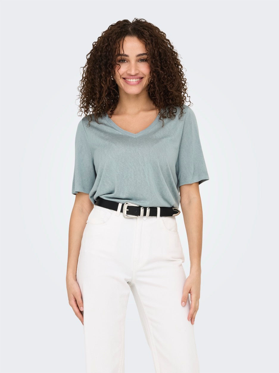 Onlelise S/s V-neck Top Jrs Noos - Lichtblauw