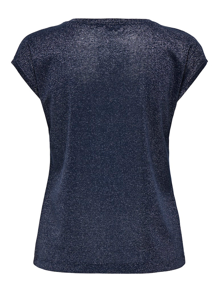 Onlsilvery S/s V Neck Lurex Top Jrs Noos - Navy