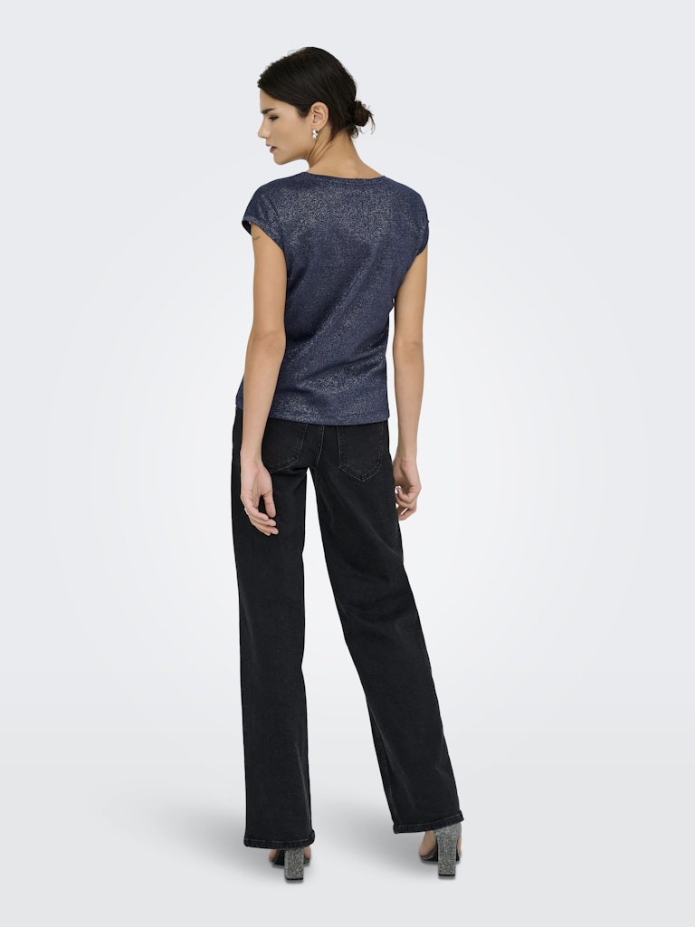 Onlsilvery S/s V Neck Lurex Top Jrs Noos - Navy