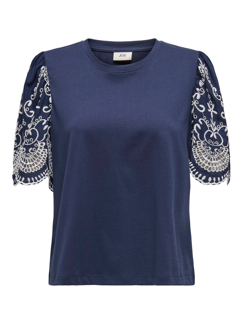 Jdyoma Broderie Anglaise Top Jrs - Navy