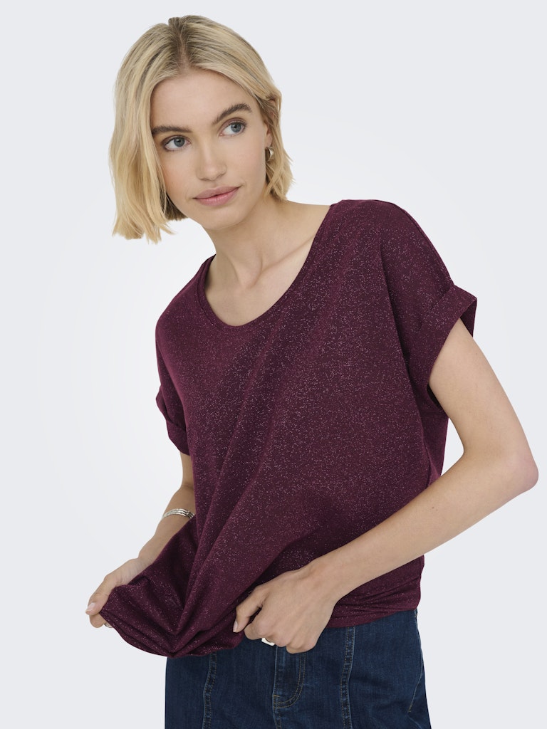 Onlmoster Glitter S/s Top Jrs - Wijnrood