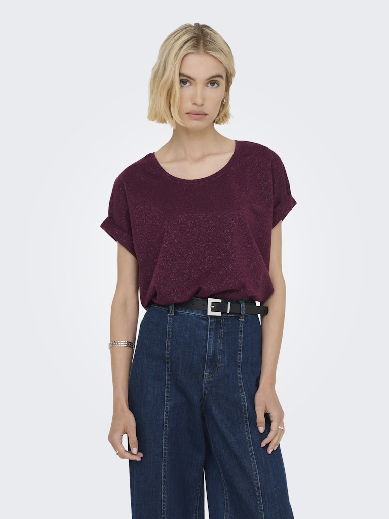 Onlmoster Glitter S/s Top Jrs - Wijnrood