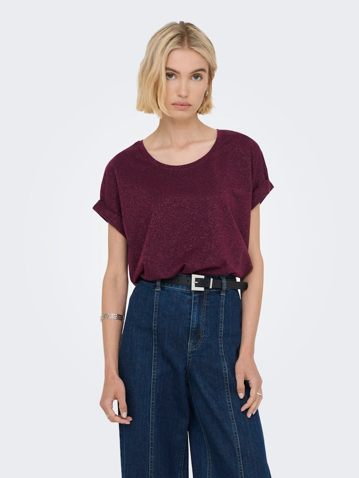 Onlmoster Glitter S/s Top Jrs - Wijnrood