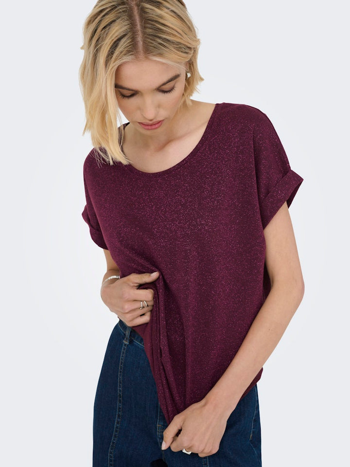 Onlmoster Glitter S/s Top Jrs - Wijnrood