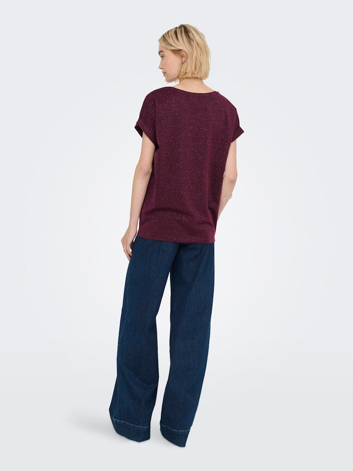 Onlmoster Glitter S/s Top Jrs - Wijnrood