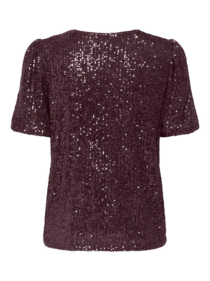 Onlana S/s Loose Sequins Top Jrs - Wijnrood