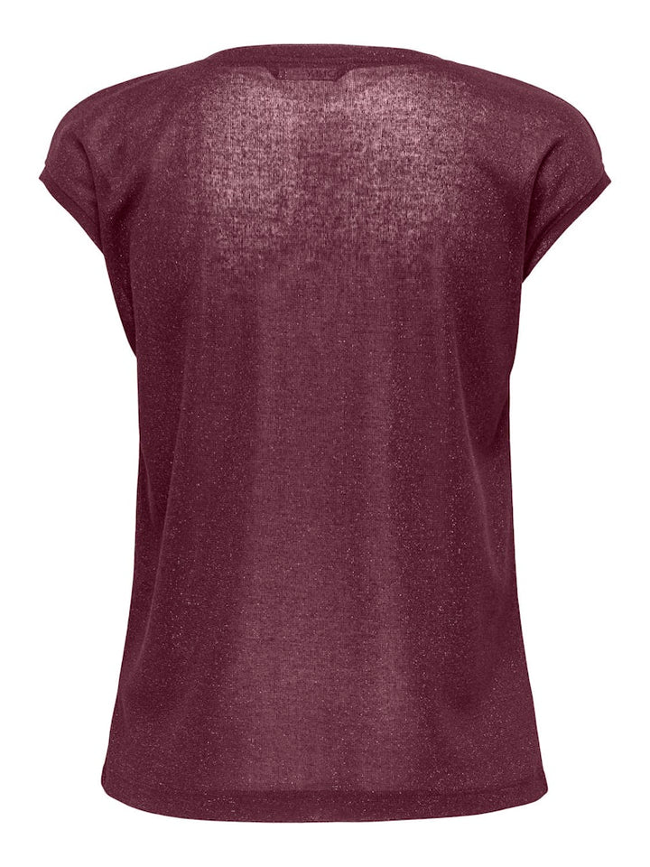 Onlsilvery S/s V Neck Lurex Top Jrs Noos - Bordeaux