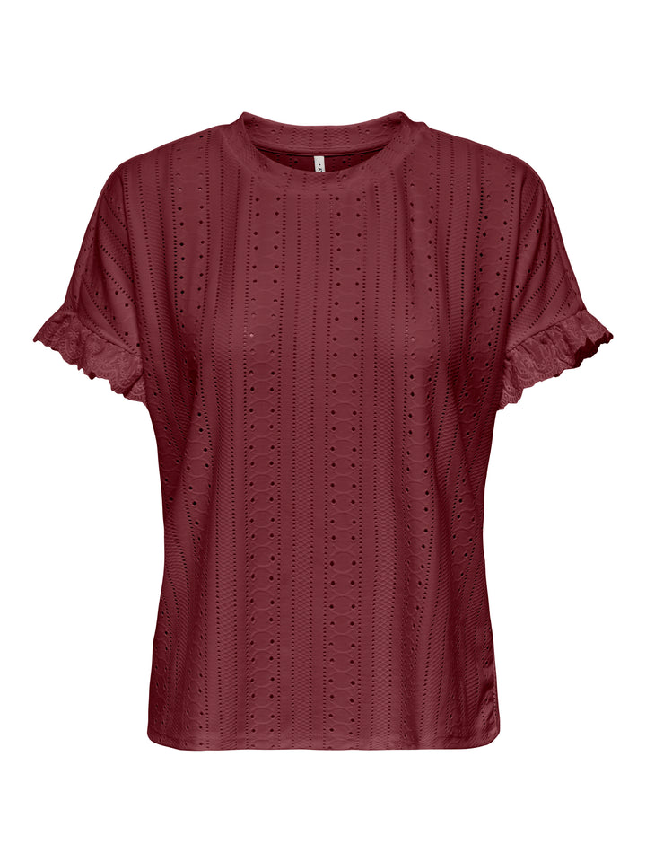Onlsmilla S/s Frill Mix Top Cs Jrs - Bordeaux
