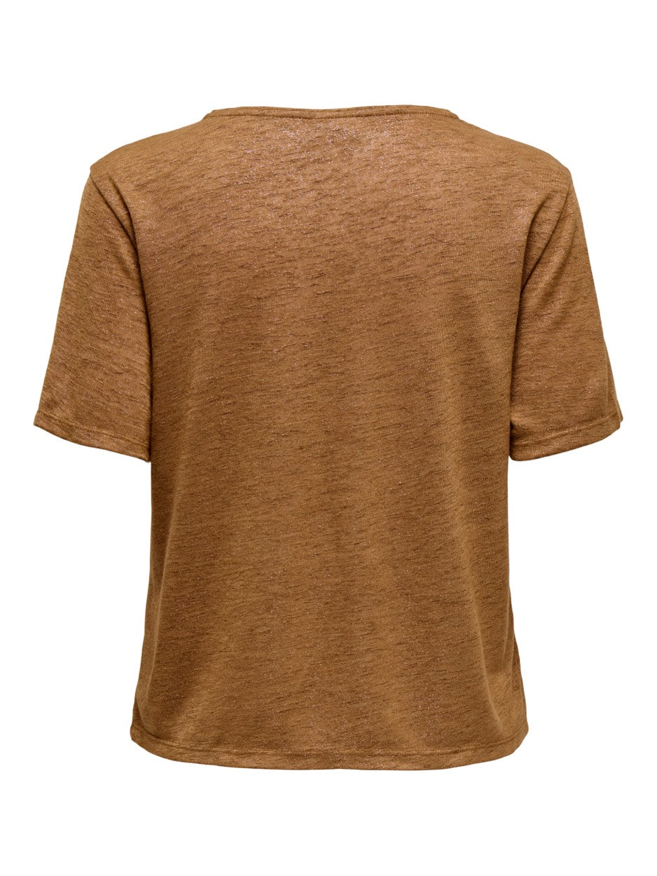 Jdycamille S/s V-neck Glitter Top J - Camel