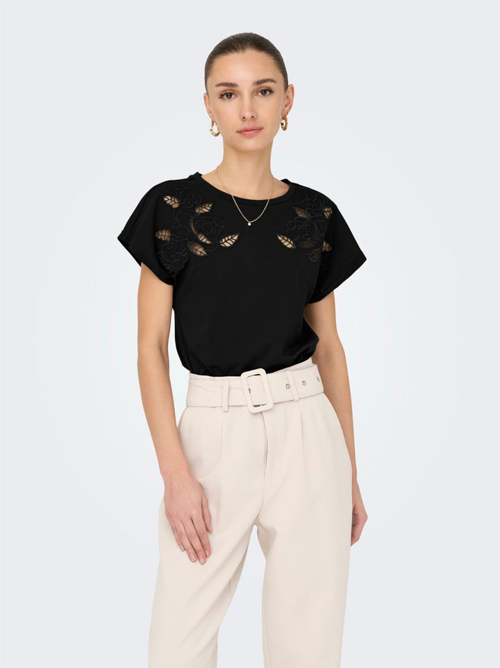 Jdyrose Ss O-neck Emb Top - Zwart