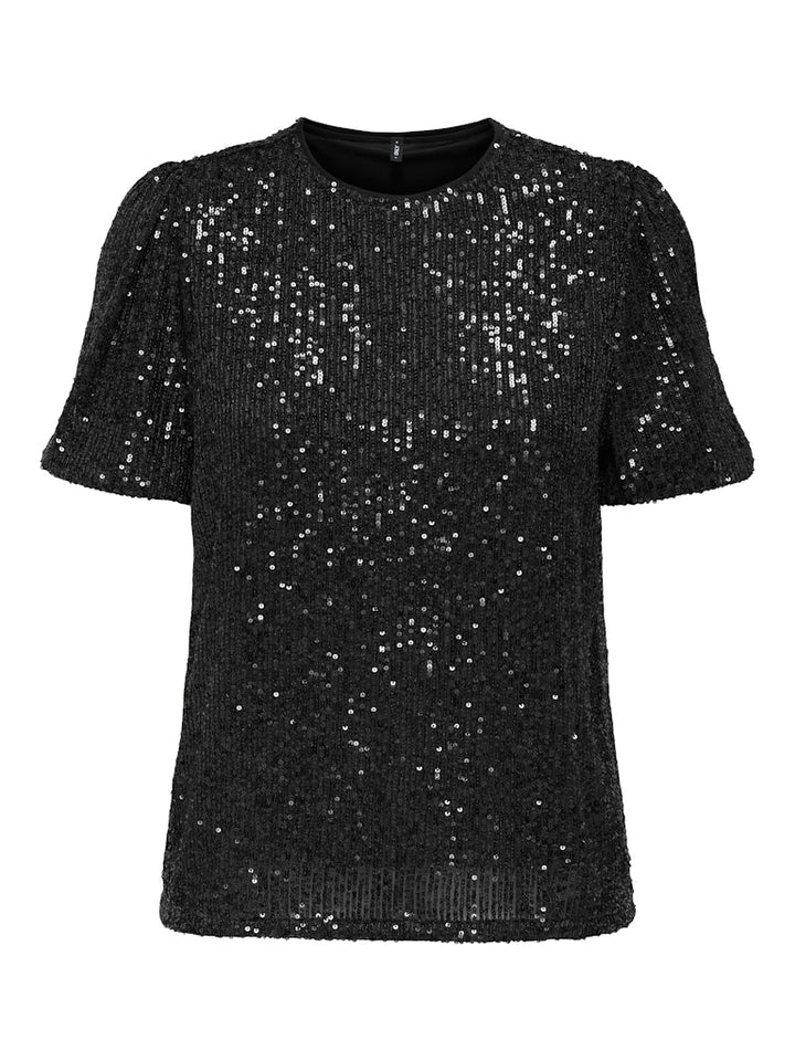Onlana S/s Loose Sequins Top Jrs - Zwart
