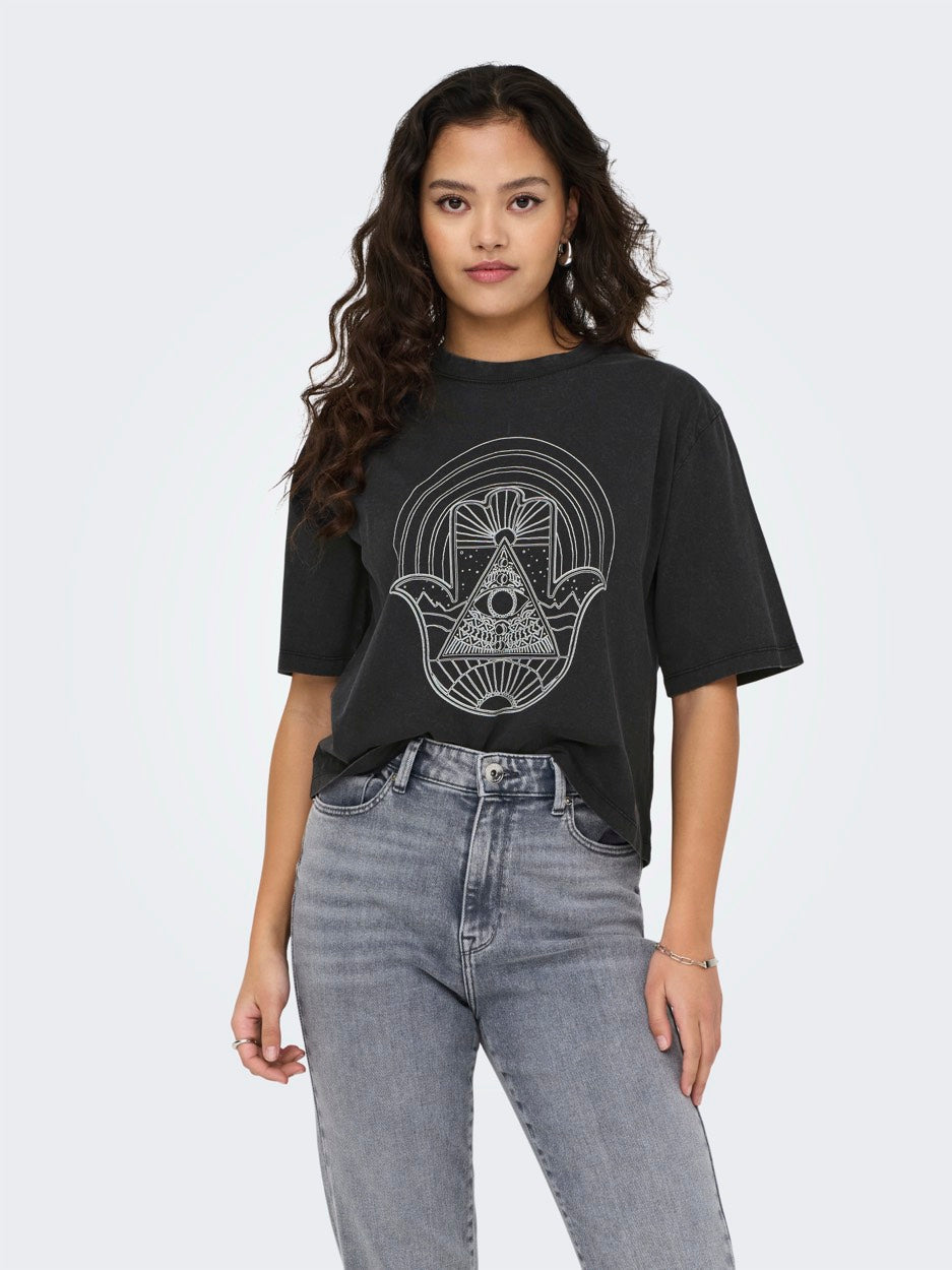 Jdycarla S/s Washed Print Top Jrs - Antraciet