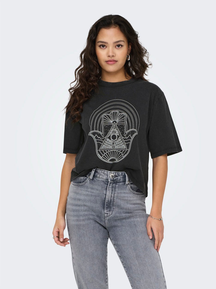 Jdycarla S/s Washed Print Top Jrs - Antraciet