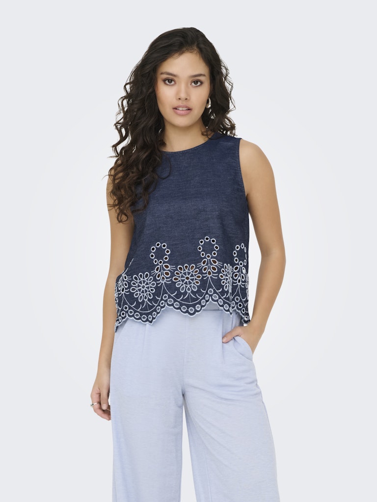 Jdymargot S/l Embroidery Top Wvn - Blue Denim