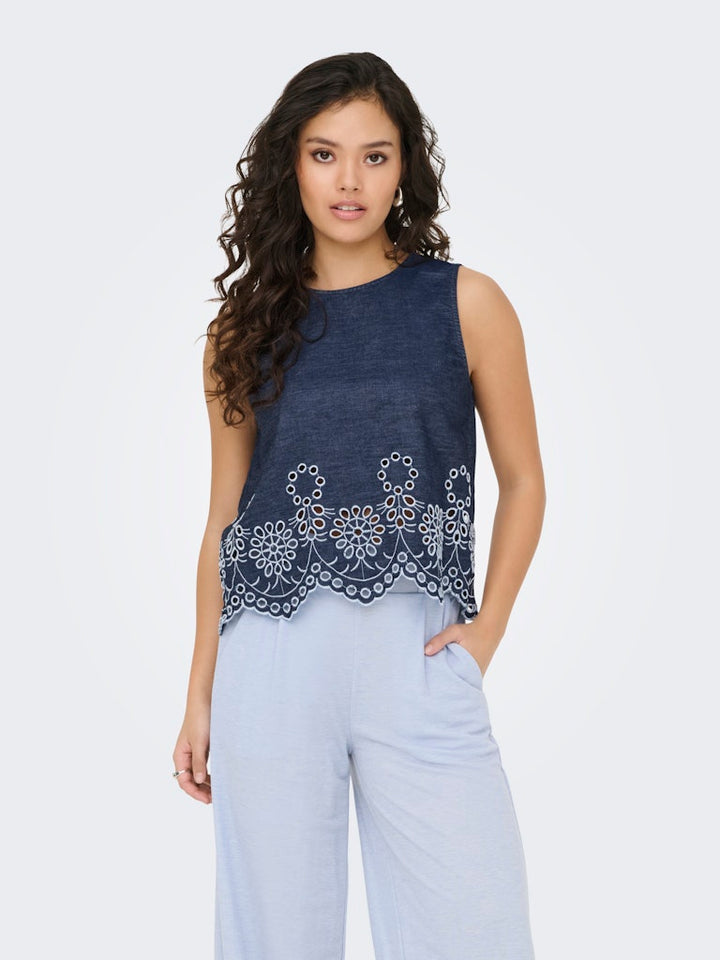 Jdymargot S/l Embroidery Top Wvn - Blue Denim