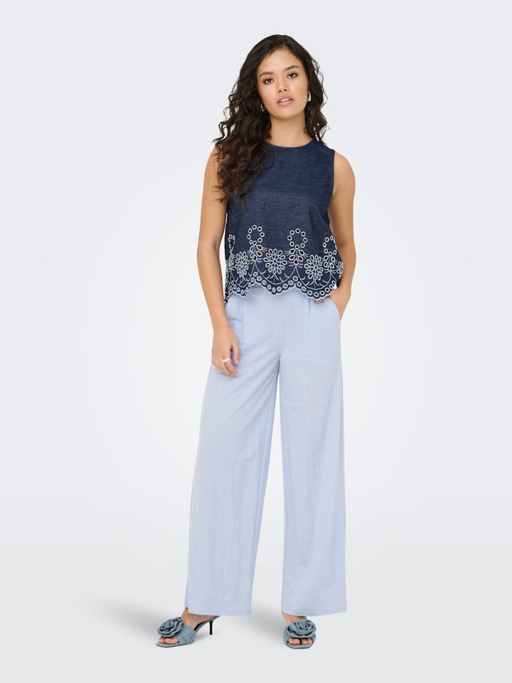 Jdymargot S/l Embroidery Top Wvn - Blue Denim