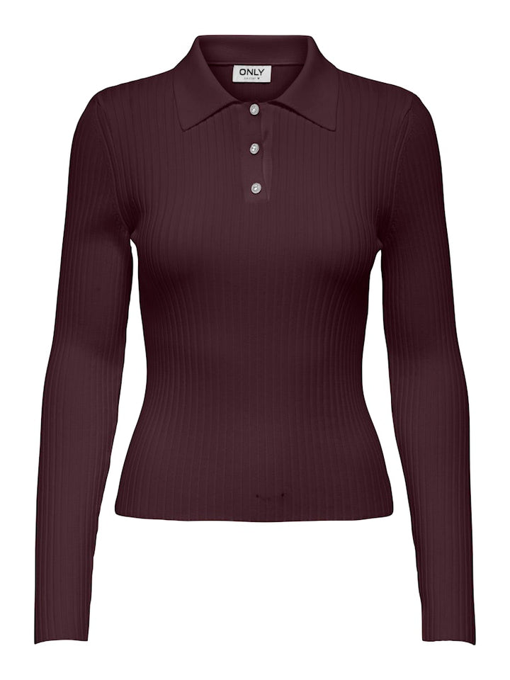 Onlelisa L/s Rib Polo Rp Knt - Bordeaux