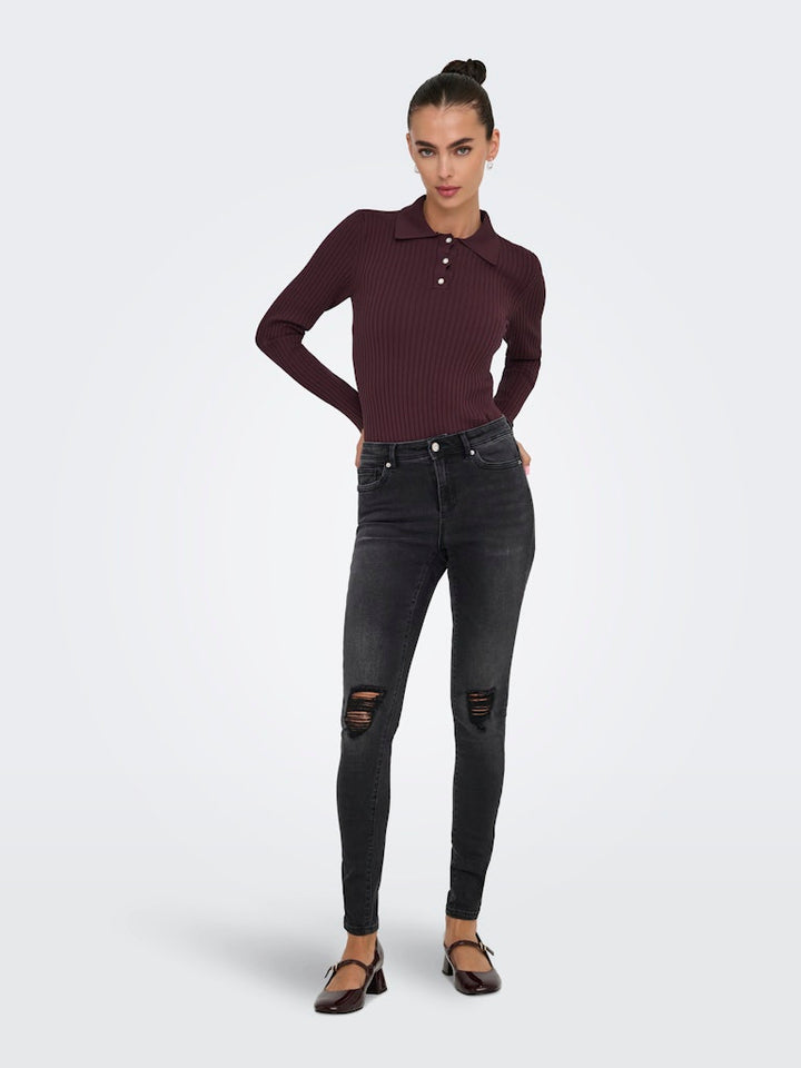 Onlelisa L/s Rib Polo Rp Knt - Bordeaux