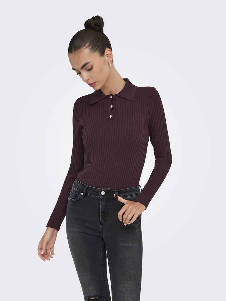 Onlelisa L/s Rib Polo Rp Knt - Bordeaux