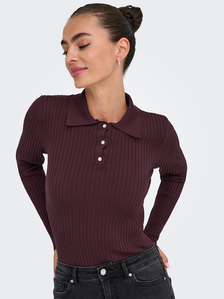 Onlelisa L/s Rib Polo Rp Knt - Bordeaux
