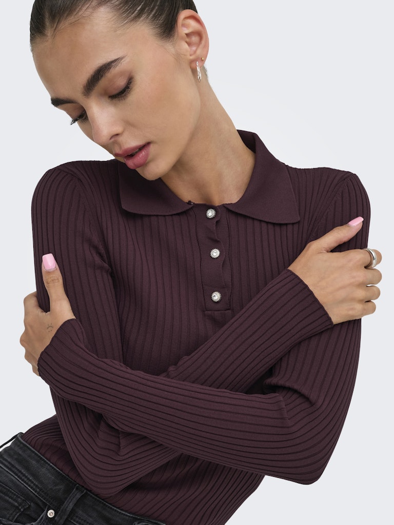 Onlelisa L/s Rib Polo Rp Knt - Bordeaux