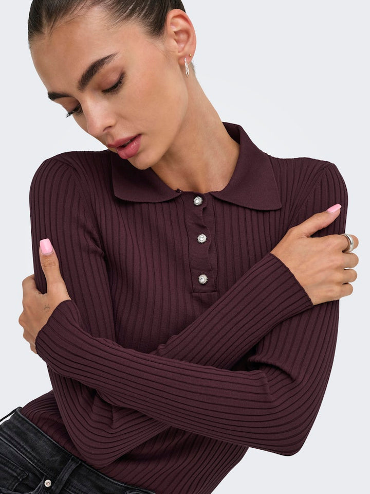 Onlelisa L/s Rib Polo Rp Knt - Bordeaux