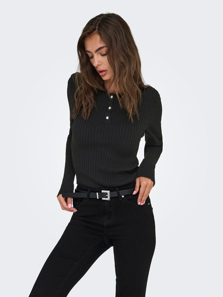 Onlelisa L/s Rib Polo Rp Knt - Zwart