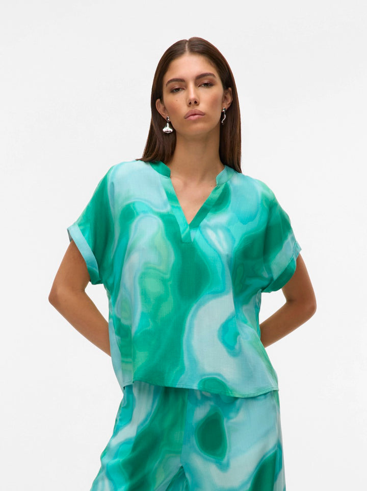 Vmvade S/s V-neck Top Wvn Lcs - Groen Melee