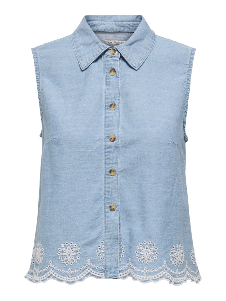 Onlmoon S/l Brod Anglaise Dnm Shirt Qyt - Blue Denim