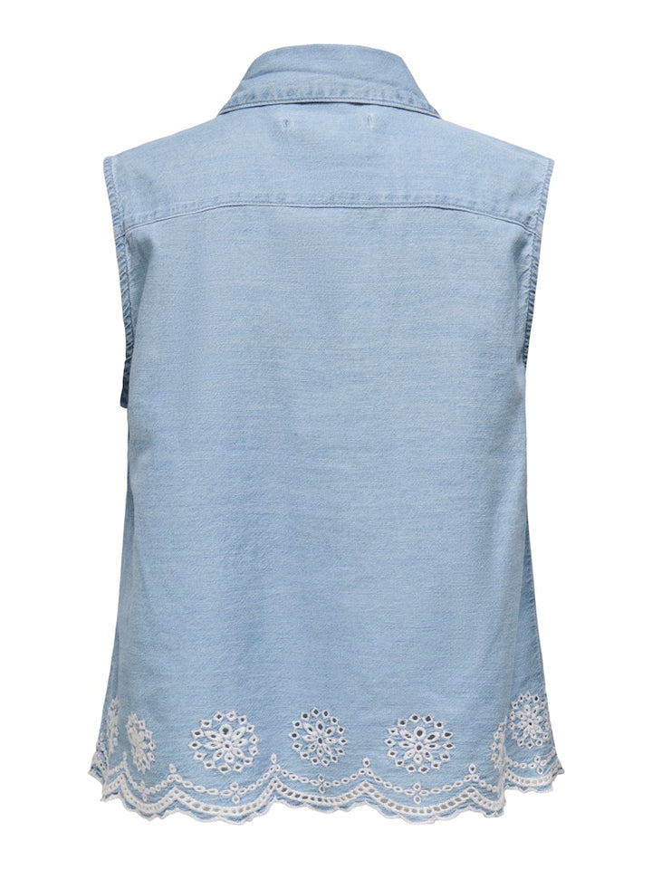 Onlmoon S/l Brod Anglaise Dnm Shirt Qyt - Blue Denim