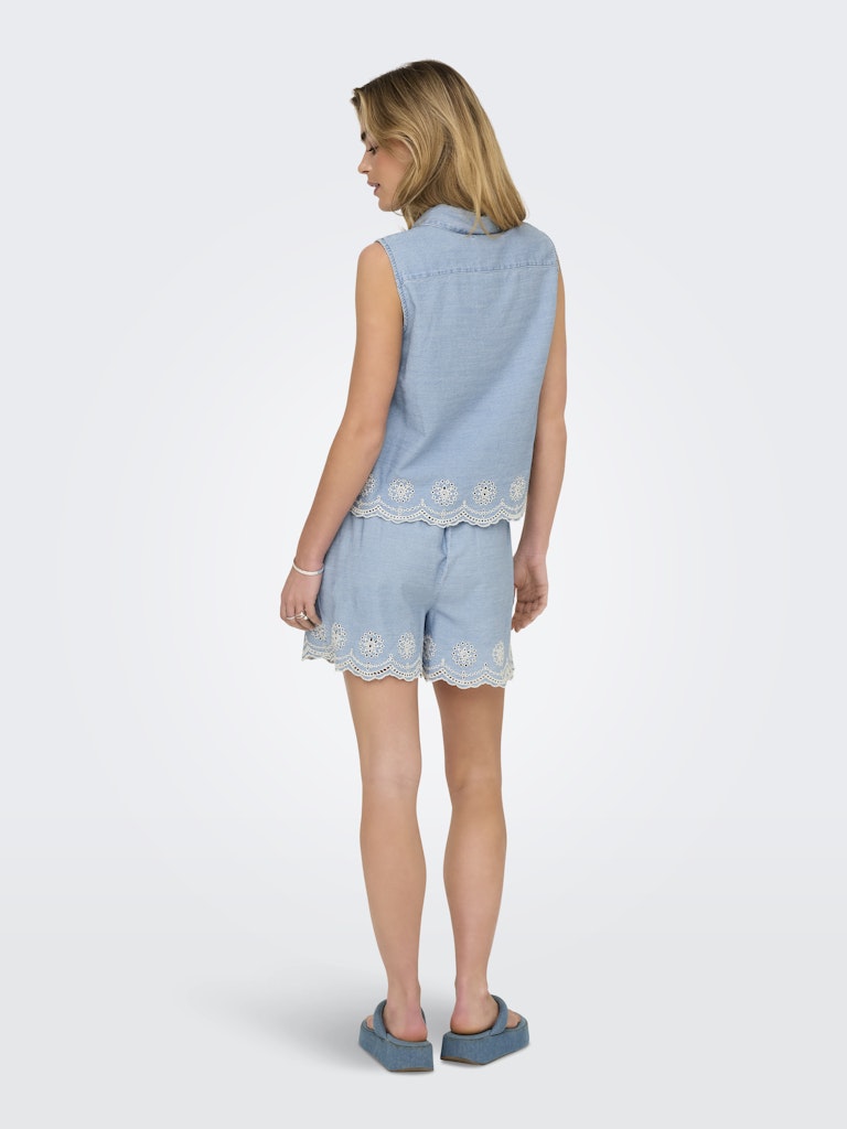 Onlmoon S/l Brod Anglaise Dnm Shirt Qyt - Blue Denim