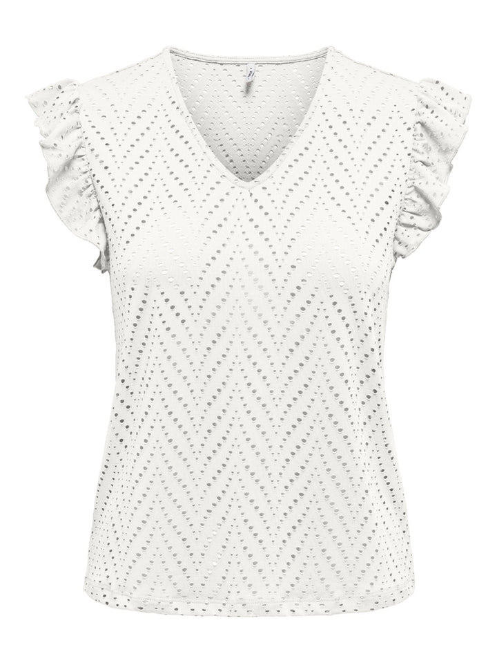 Onlsmilla S/l V-neck Frill Top Jrs - Off-white