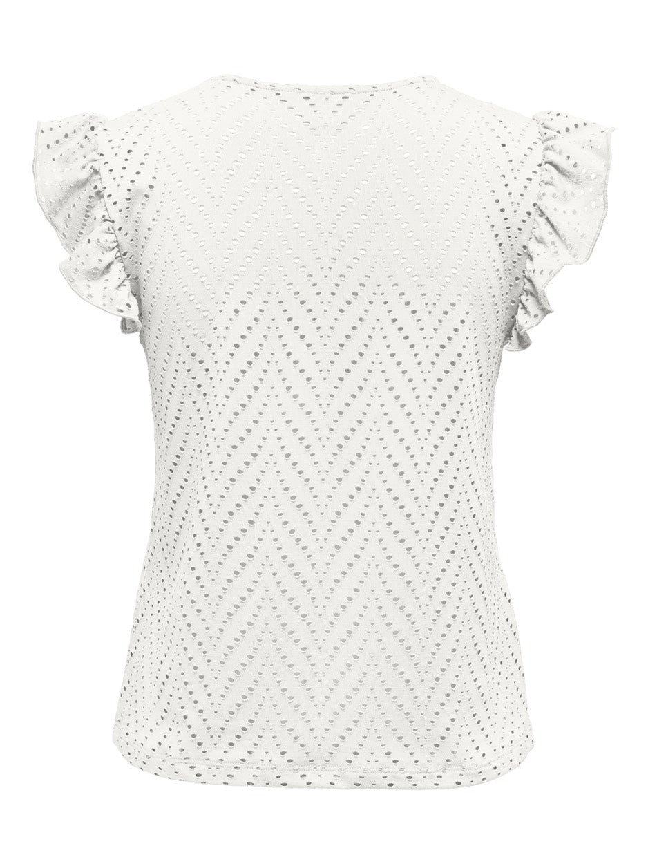 Onlsmilla S/l V-neck Frill Top Jrs - Off-white