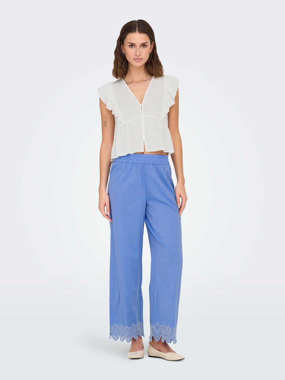 Onlrian Flonce S/s Top Wvn - Off-white