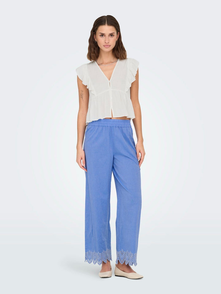 Onlrian Flonce S/s Top Wvn - Off-white