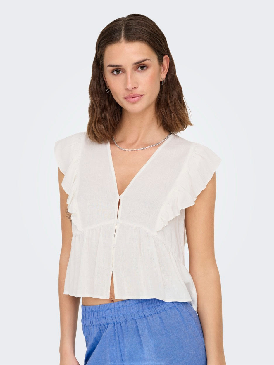 Onlrian Flonce S/s Top Wvn - Off-white