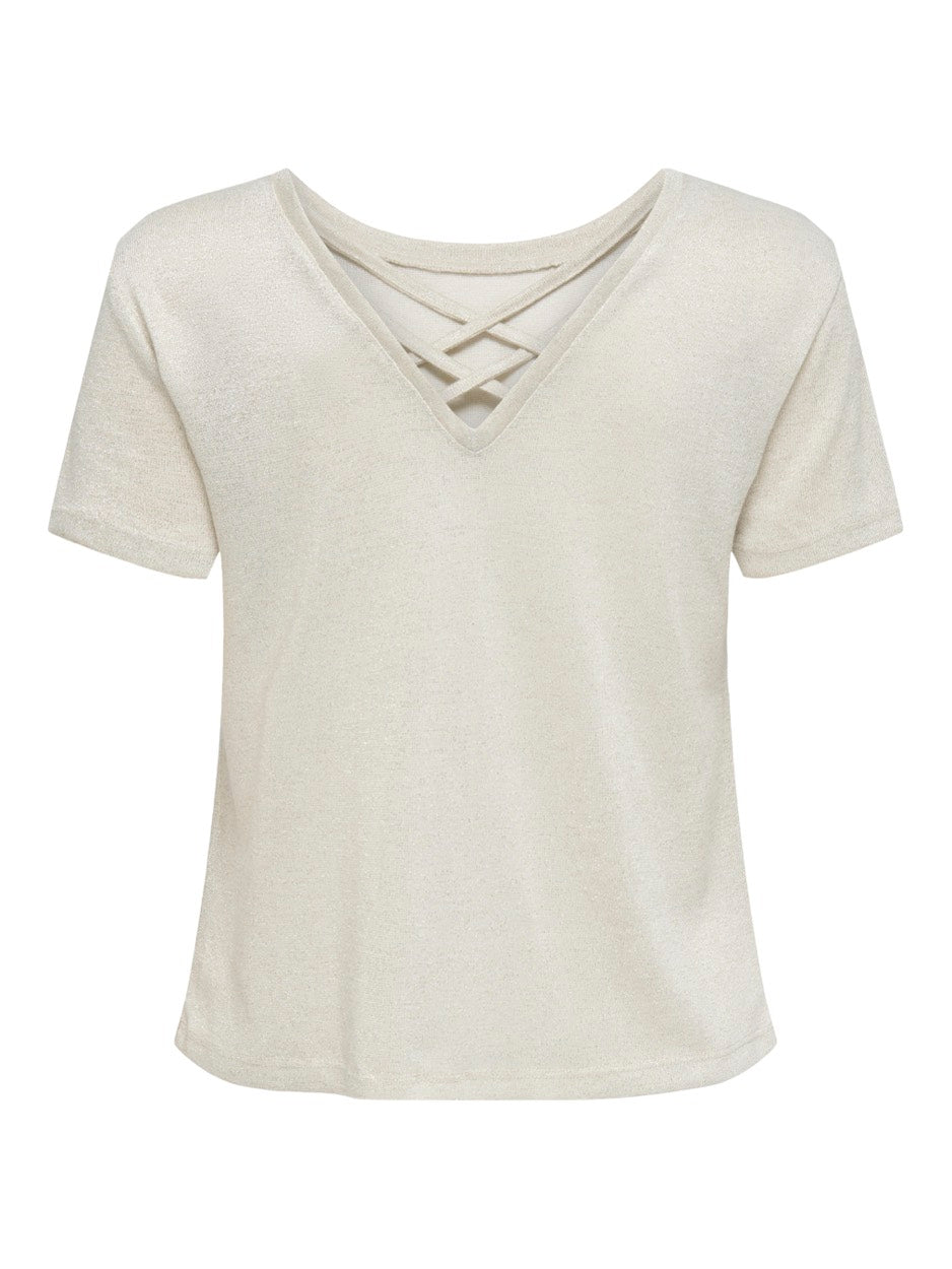 Onlamber Life S/s Glitter Top Jrs - Beige