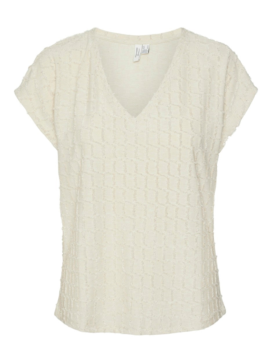 Vmopanila Ss V-neck T-shirt - Beige